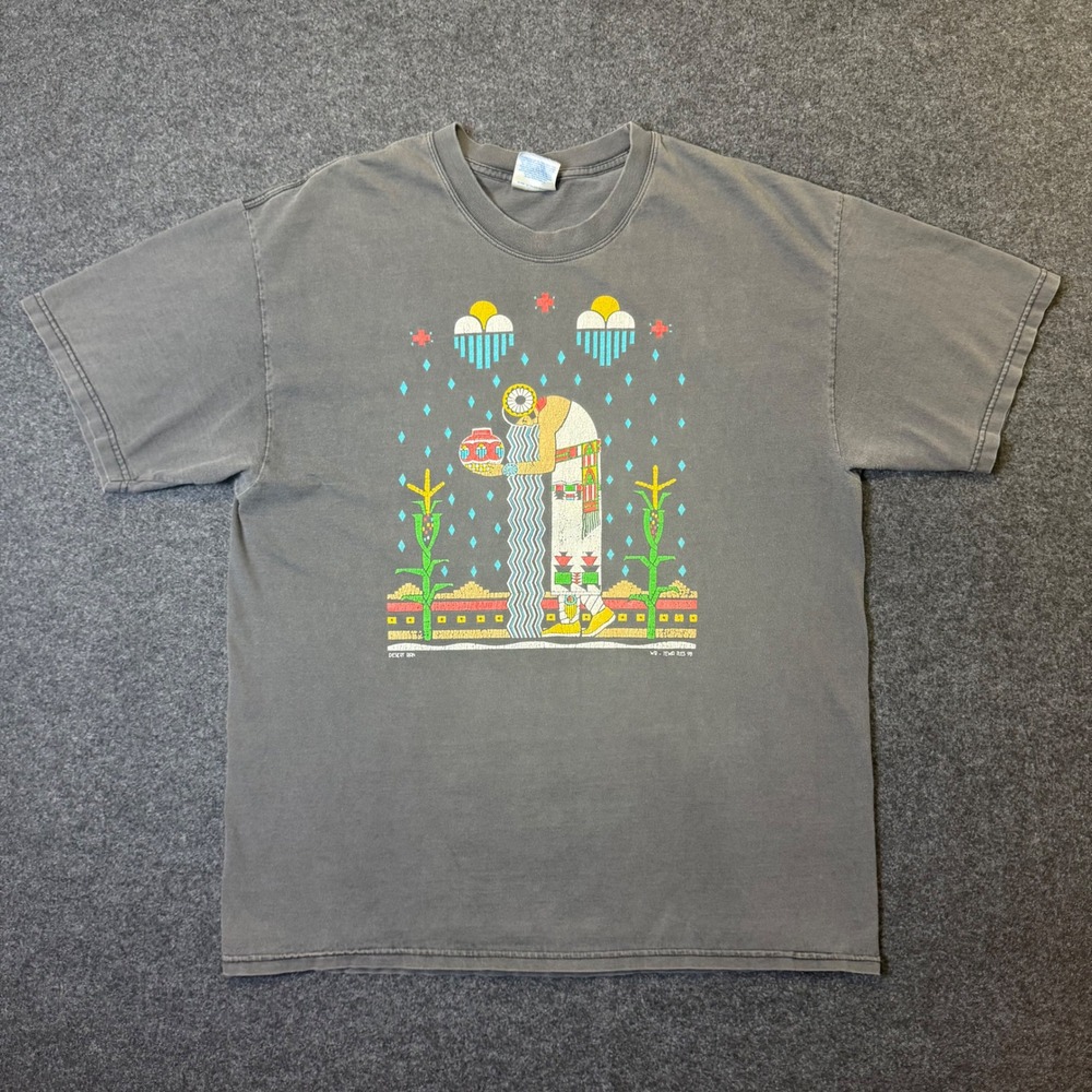 Vintage 90s T-Shirt Mens Large Grey Desert Rain Tewa Tees Graphic Cotton